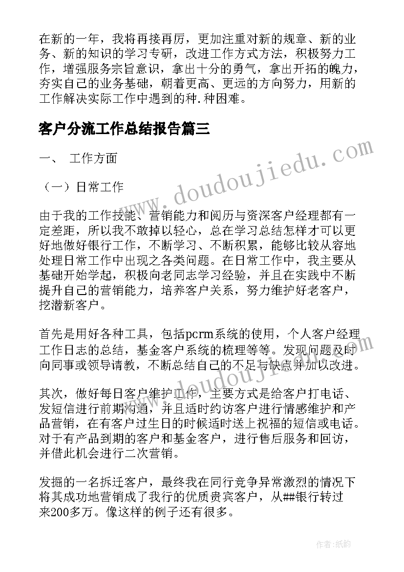 最新客户分流工作总结报告(通用8篇)