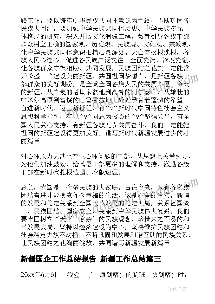 最新新疆国企工作总结报告 新疆工作总结(优秀6篇)