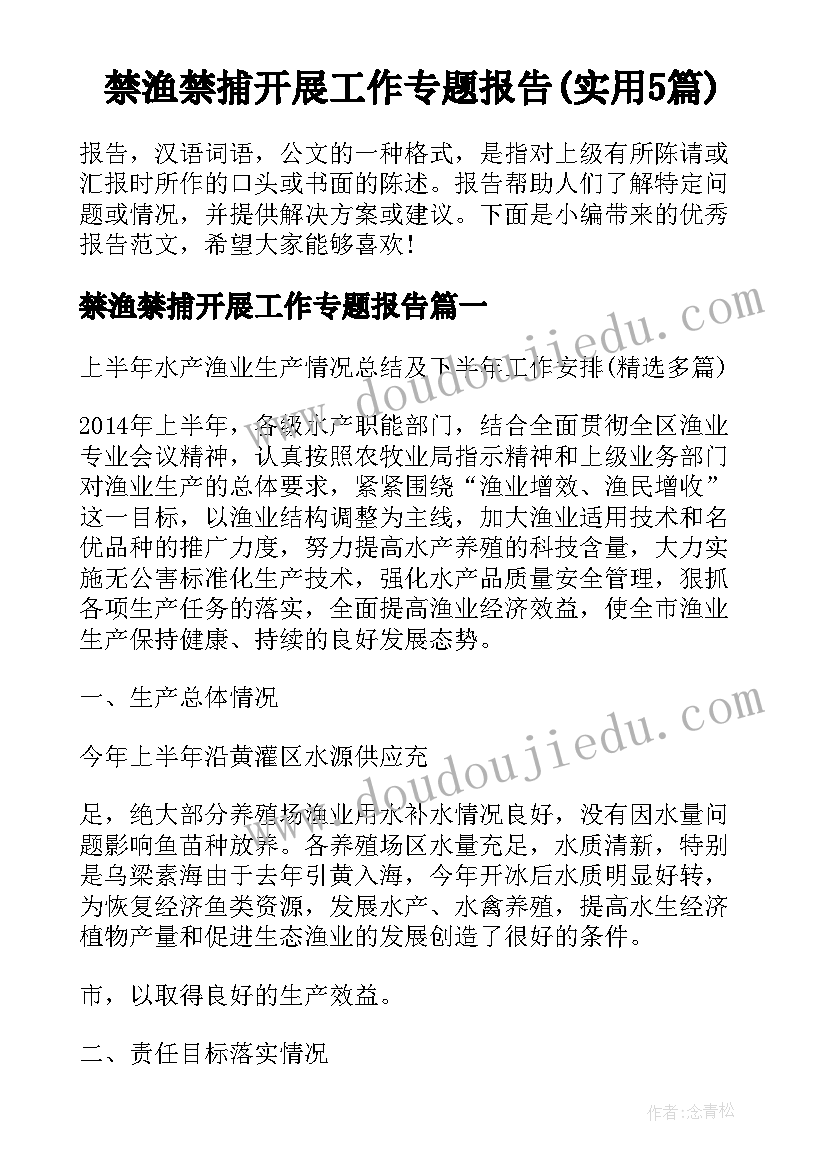 禁渔禁捕开展工作专题报告(实用5篇)