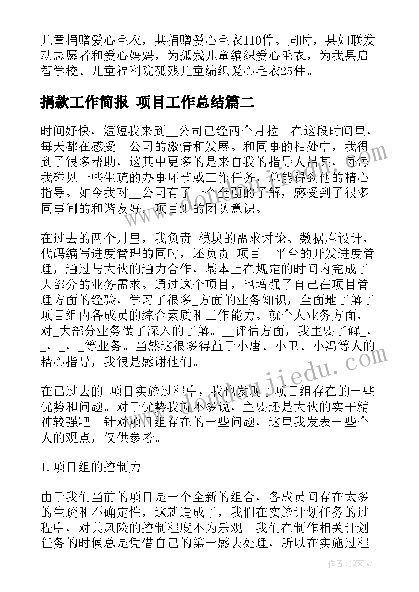 捐款工作简报 项目工作总结(优秀7篇)