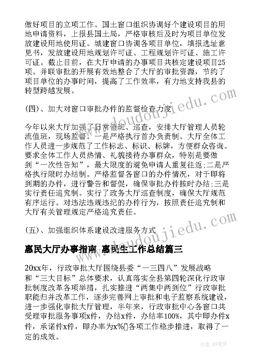 惠民大厅办事指南 惠民生工作总结(实用5篇)