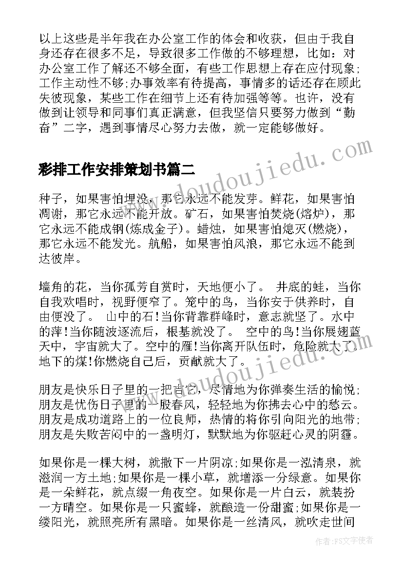 2023年彩排工作安排策划书(优质6篇)