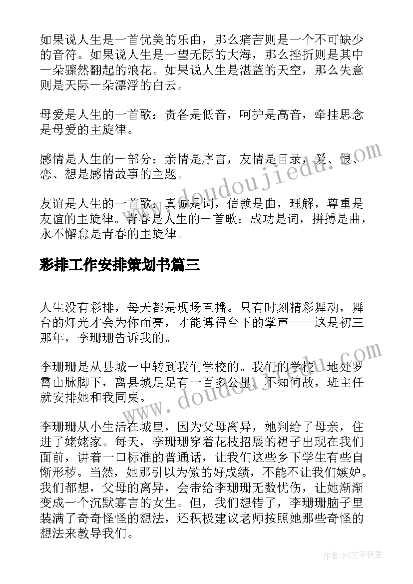 2023年彩排工作安排策划书(优质6篇)