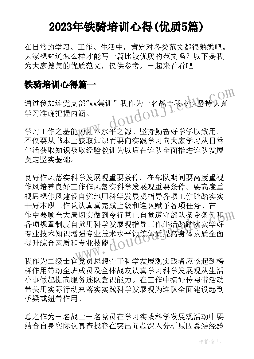 2023年铁骑培训心得(优质5篇)