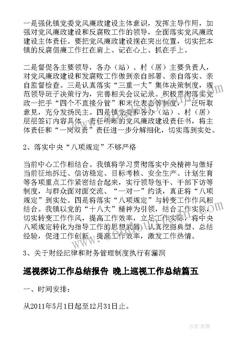 巡视探访工作总结报告 晚上巡视工作总结(通用5篇)