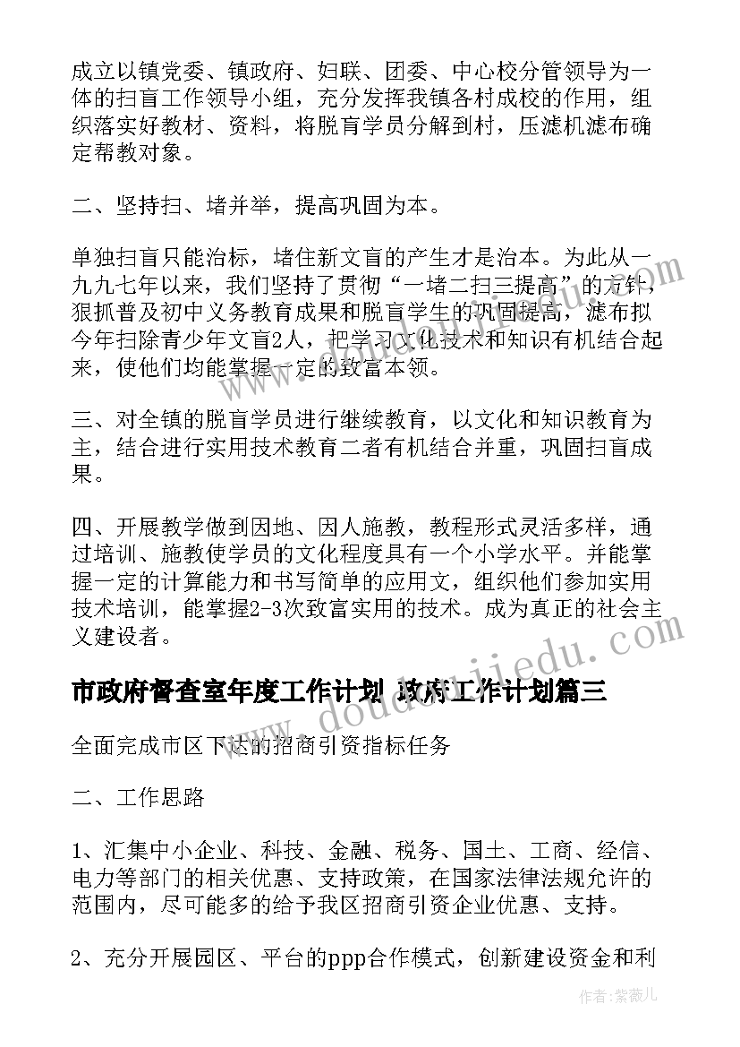 市政府督查室年度工作计划 政府工作计划(实用8篇)