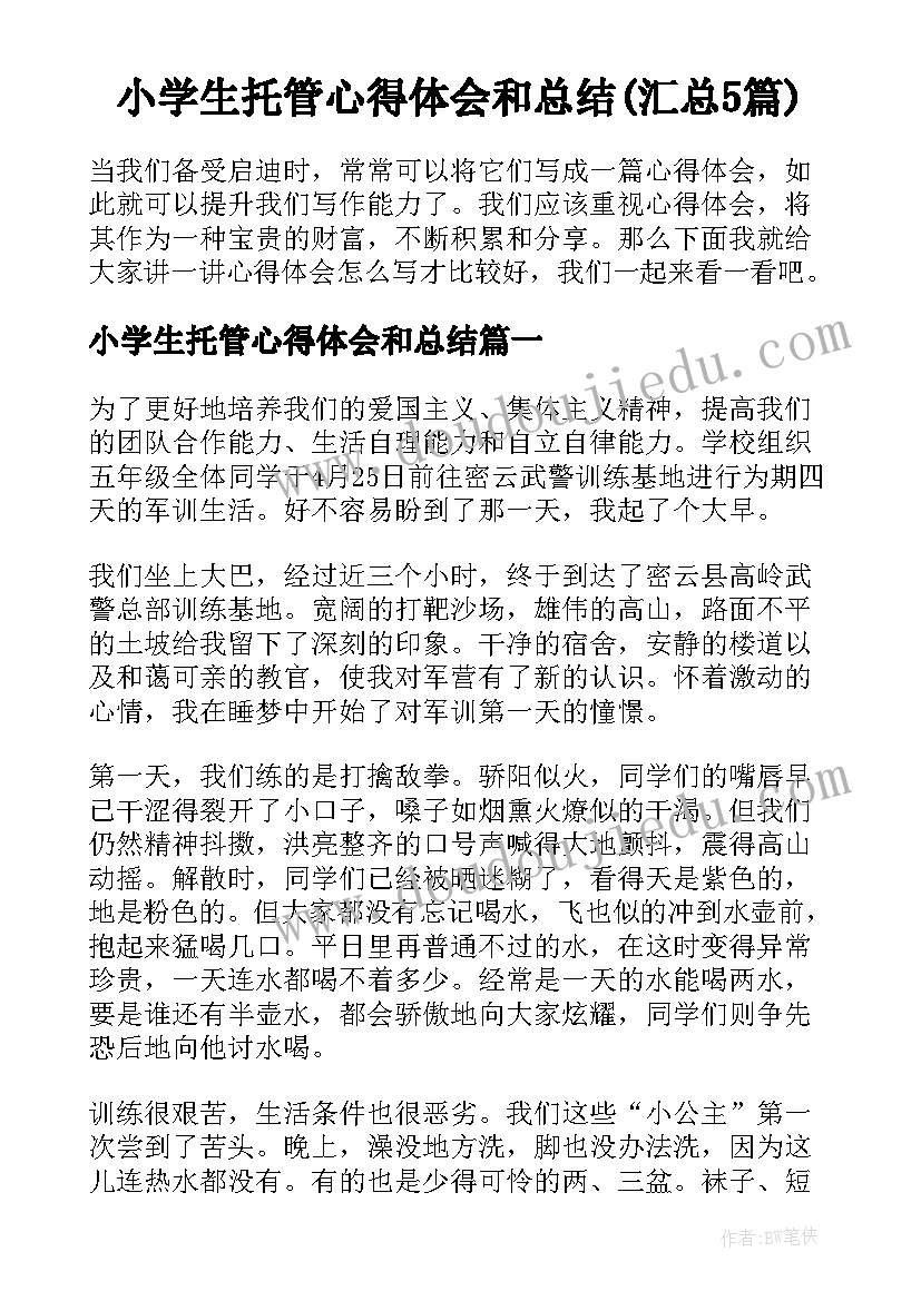 小学生托管心得体会和总结(汇总5篇)