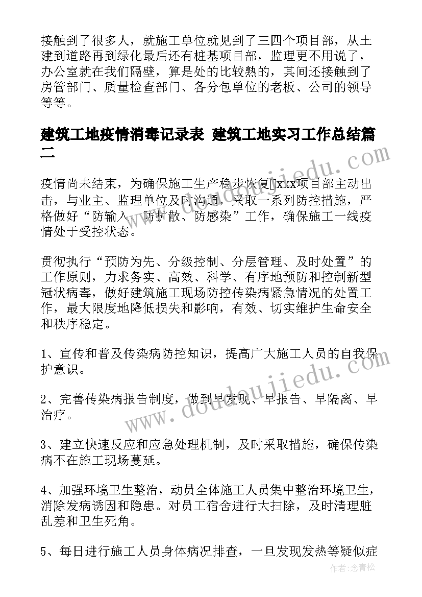 2023年建筑工地疫情消毒记录表 建筑工地实习工作总结(模板10篇)