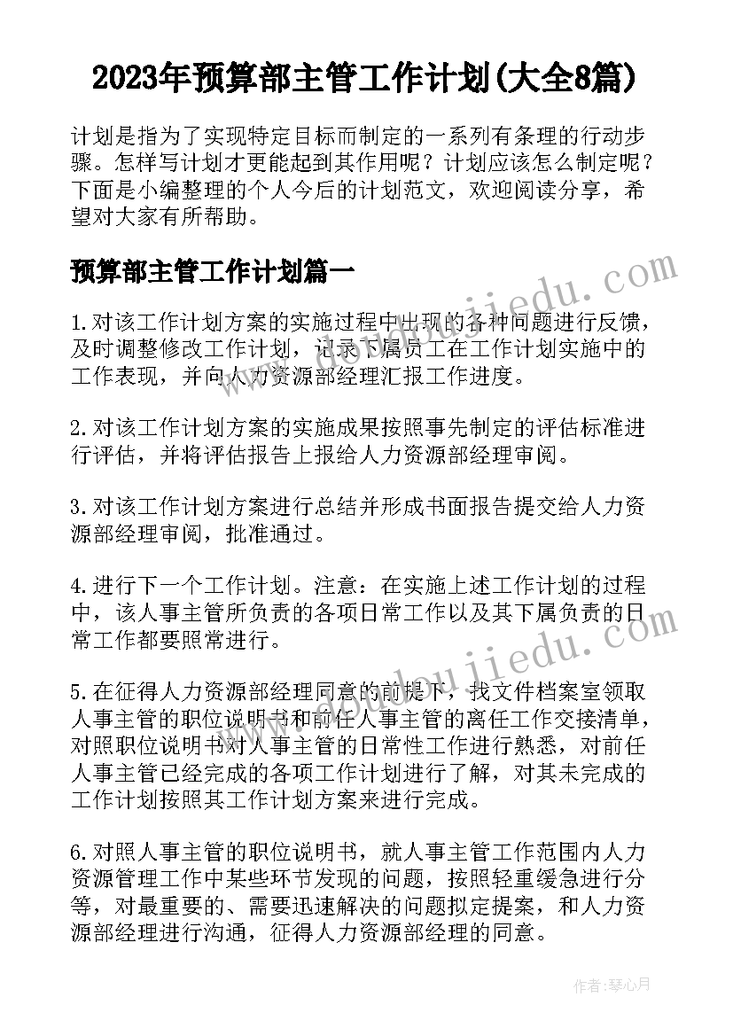 2023年预算部主管工作计划(大全8篇)