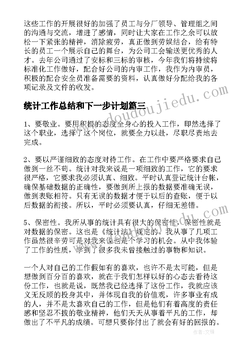 最新统计工作总结和下一步计划(通用7篇)