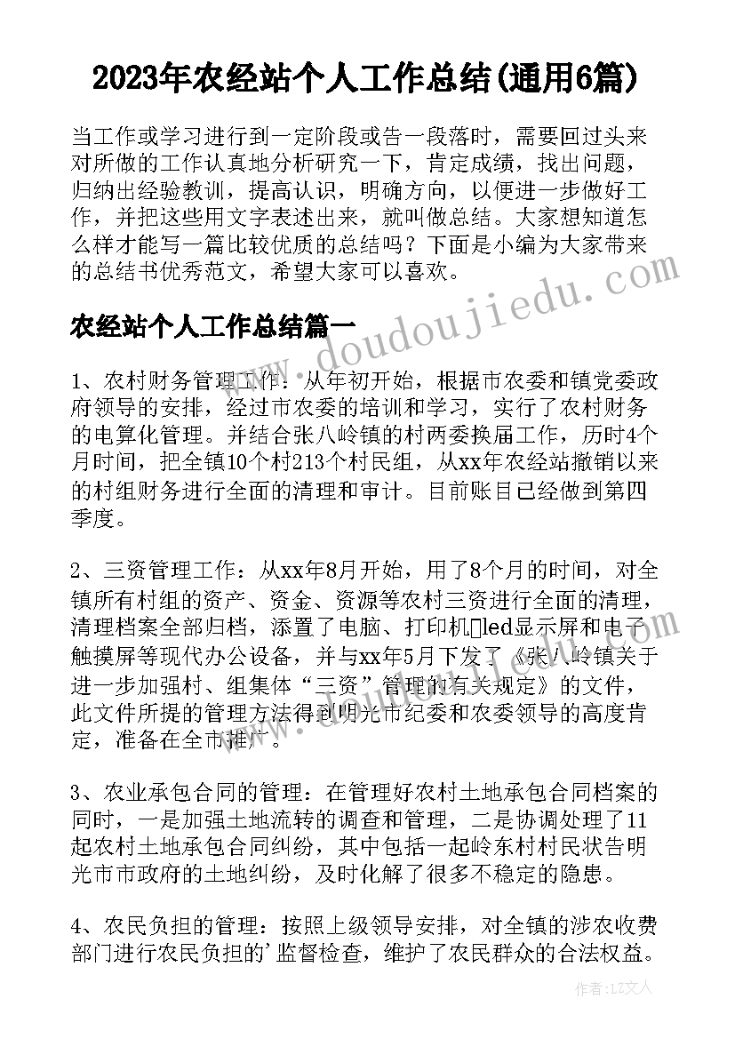 2023年农经站个人工作总结(通用6篇)