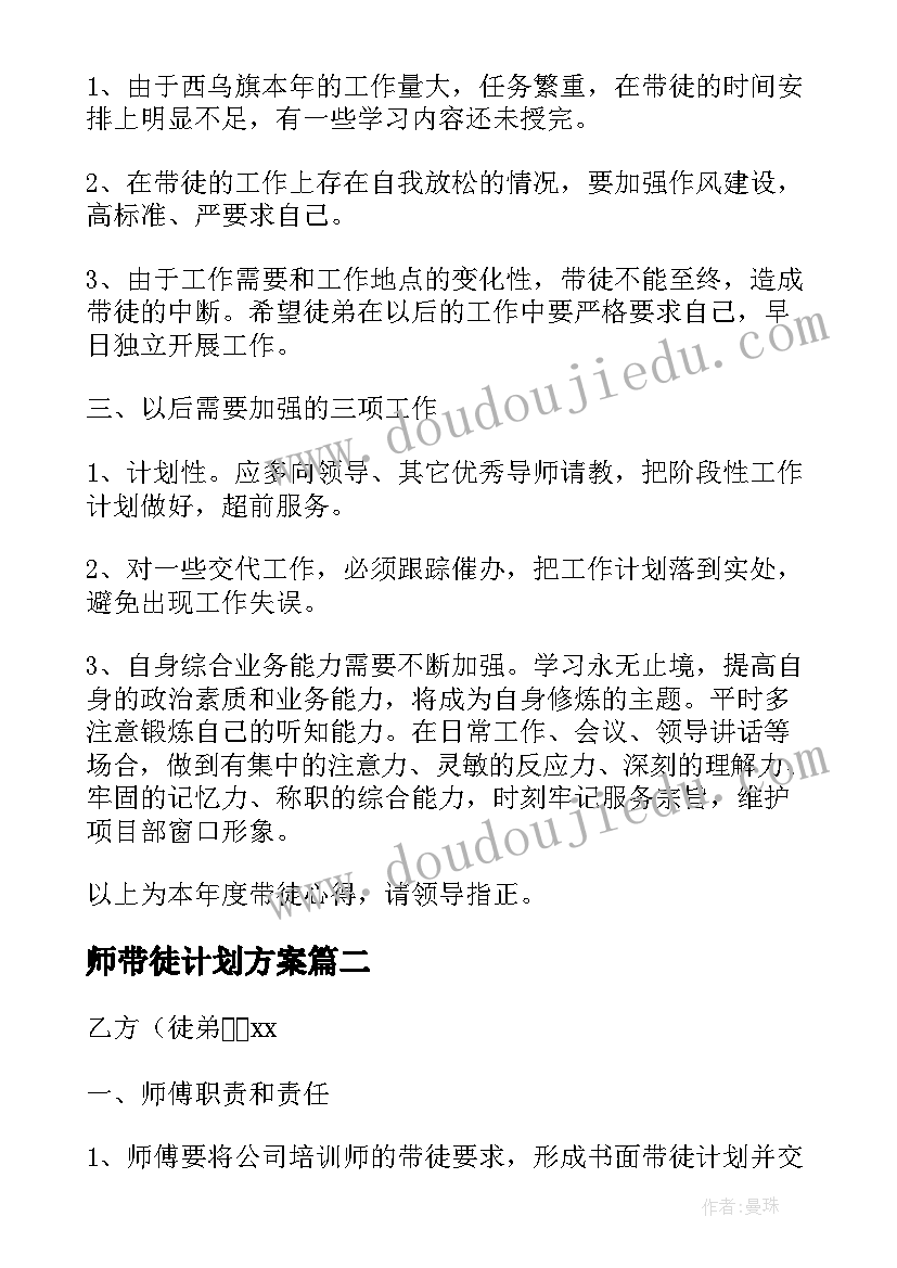 2023年师带徒计划方案(汇总7篇)