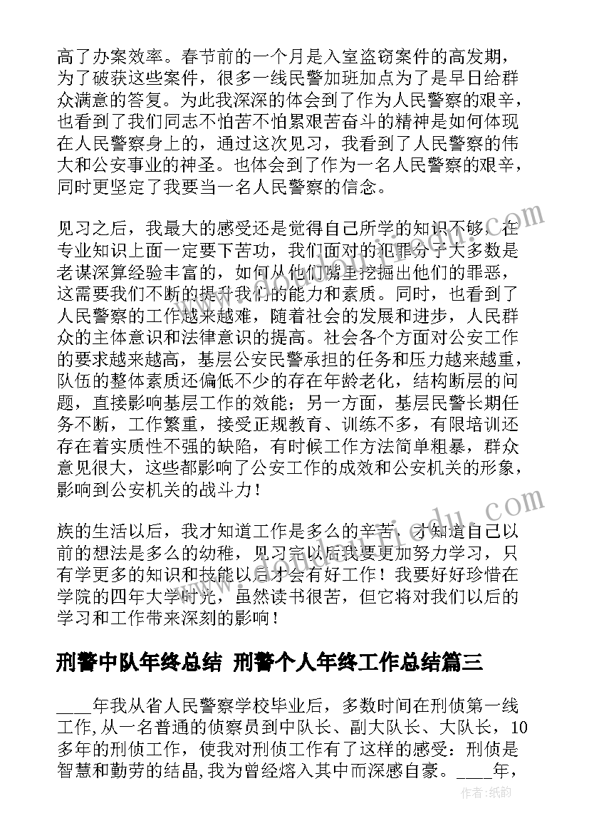 最新刑警中队年终总结 刑警个人年终工作总结(实用8篇)