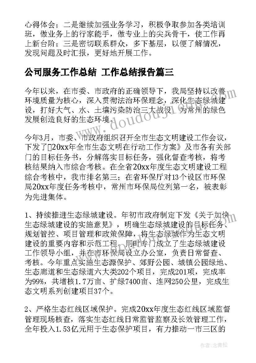 公司服务工作总结 工作总结报告(优秀6篇)