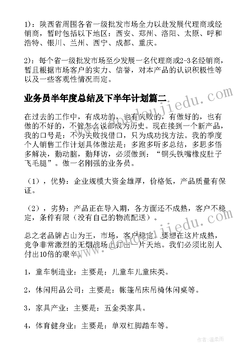 业务员半年度总结及下半年计划(实用8篇)