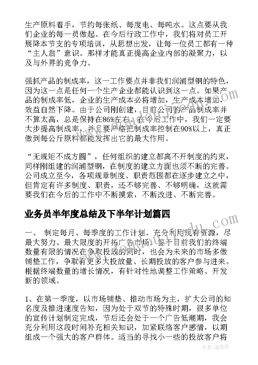 业务员半年度总结及下半年计划(实用8篇)