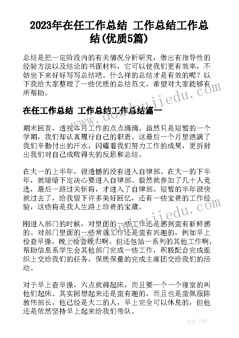 2023年在任工作总结 工作总结工作总结(优质5篇)