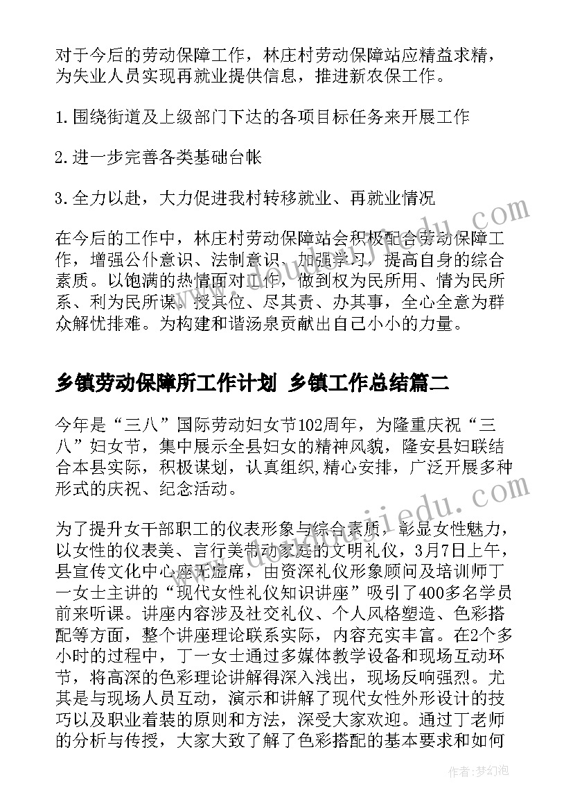 2023年乡镇劳动保障所工作计划 乡镇工作总结(精选5篇)