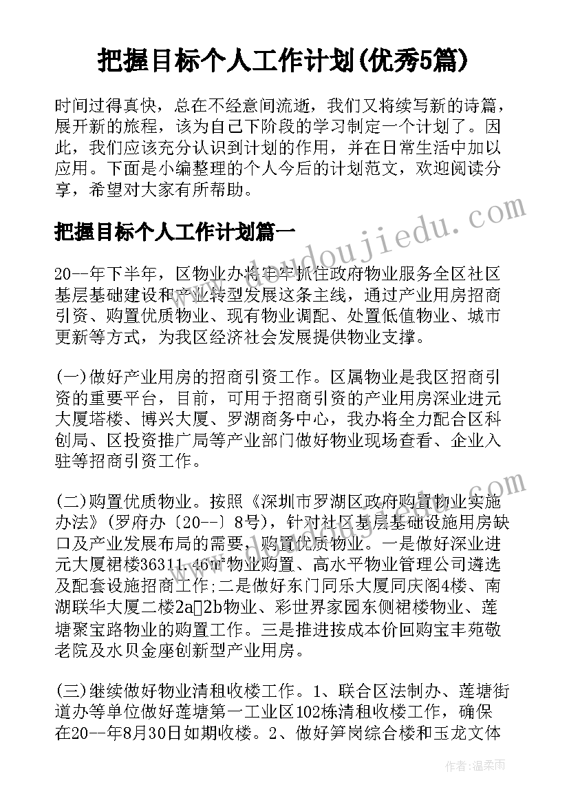 把握目标个人工作计划(优秀5篇)