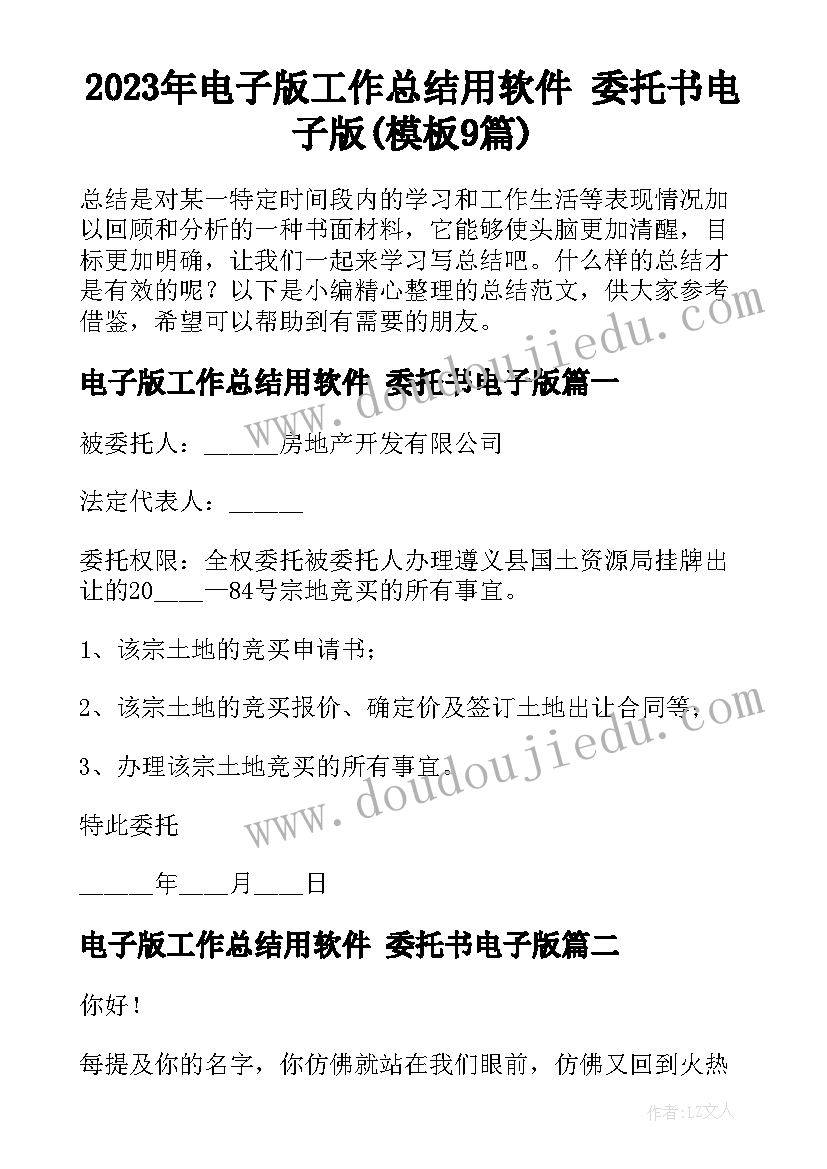 2023年电子版工作总结用软件 委托书电子版(模板9篇)