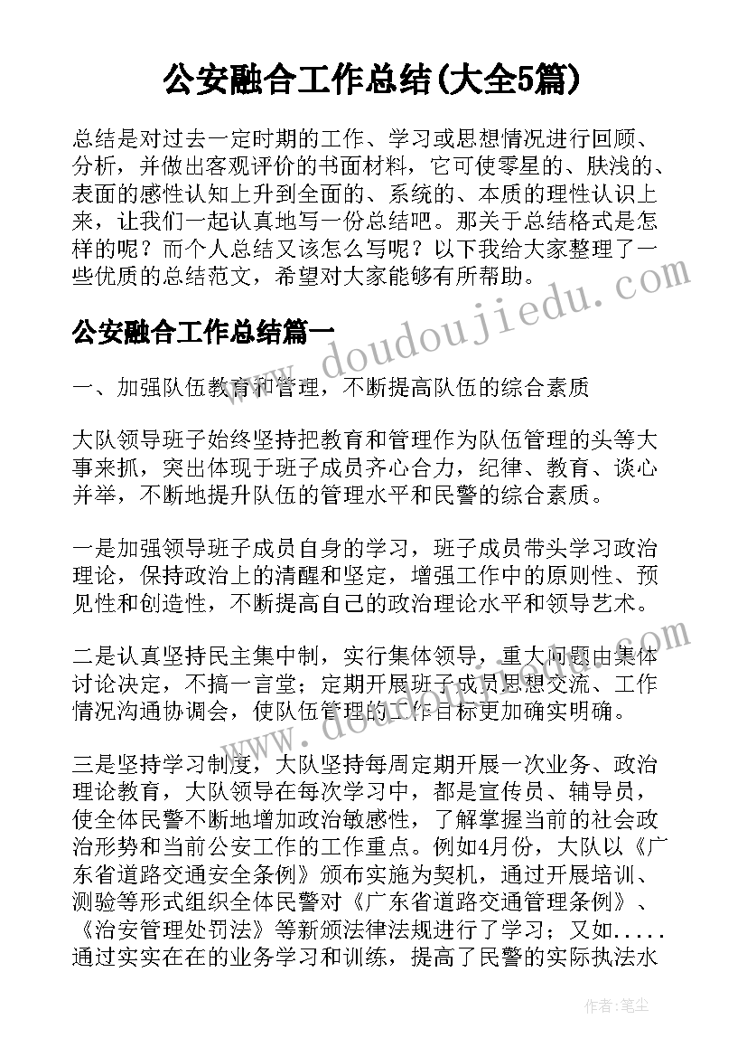 公安融合工作总结(大全5篇)