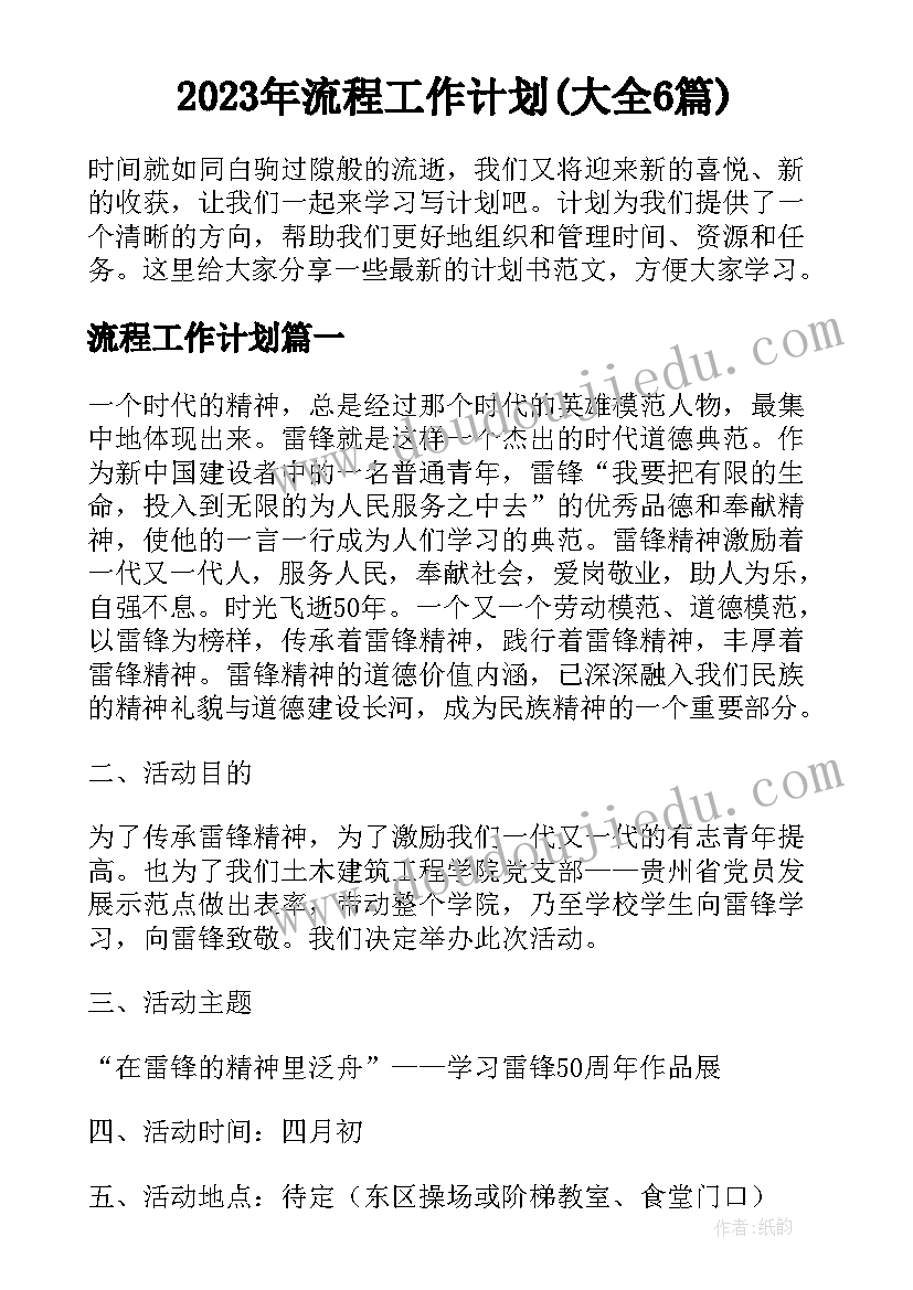 2023年流程工作计划(大全6篇)