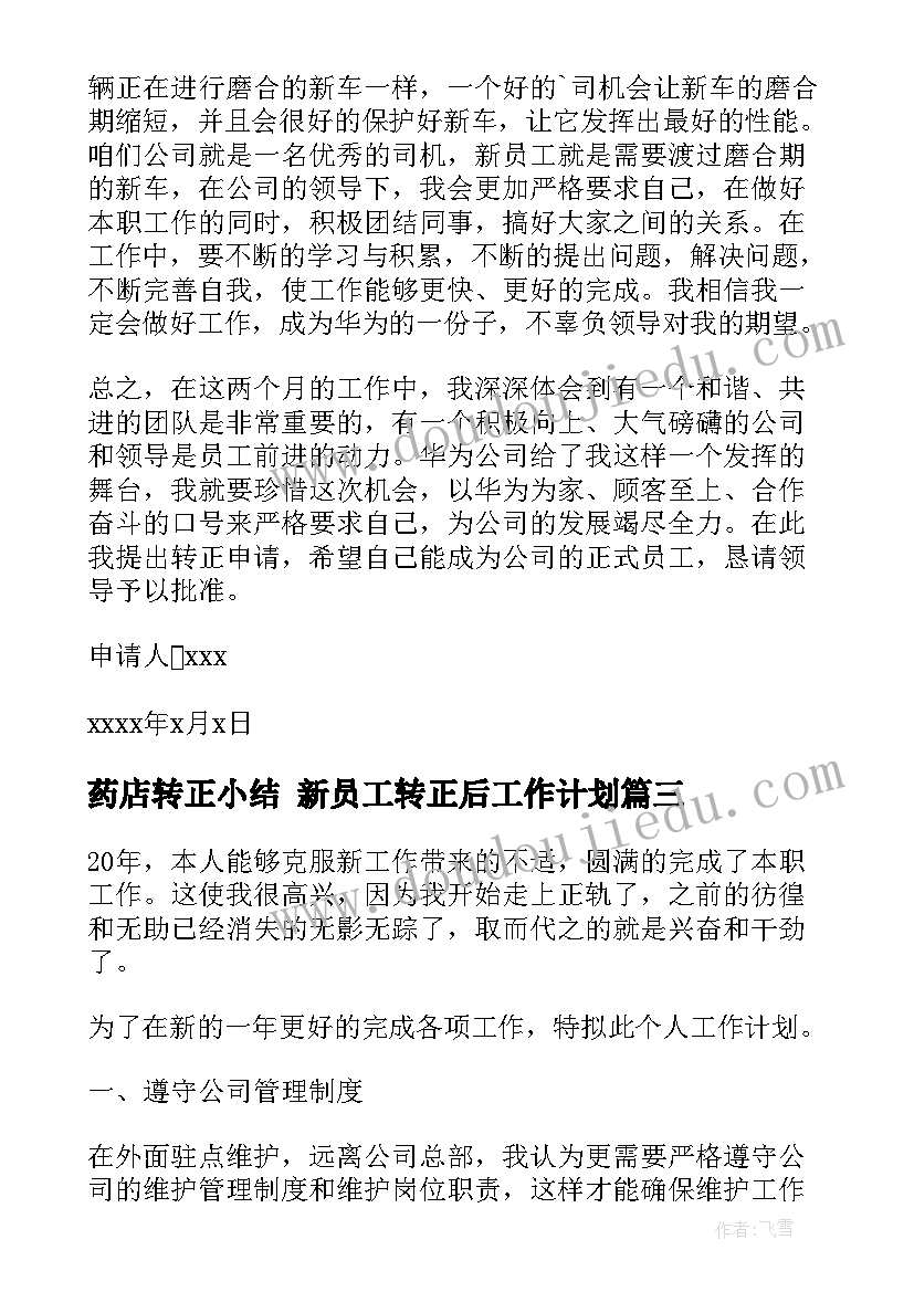 药店转正小结 新员工转正后工作计划(精选8篇)