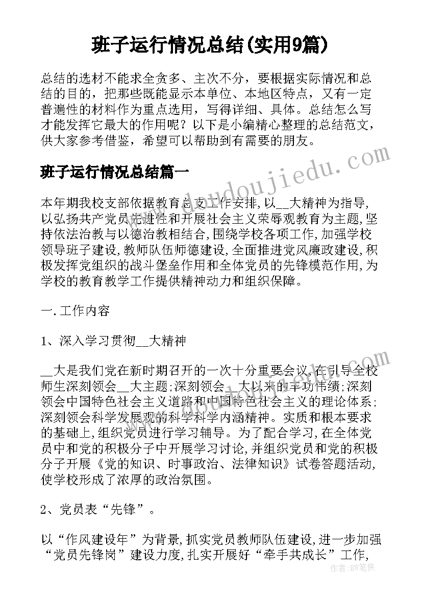 班子运行情况总结(实用9篇)