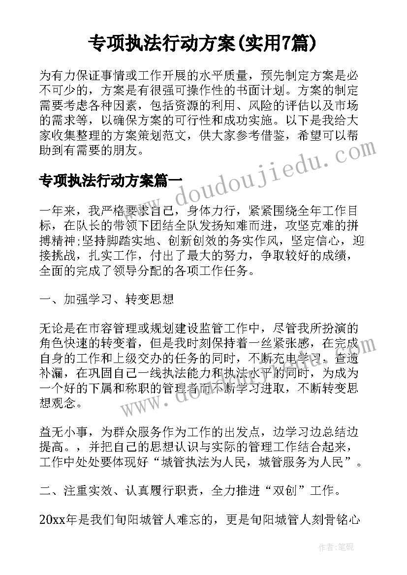 专项执法行动方案(实用7篇)