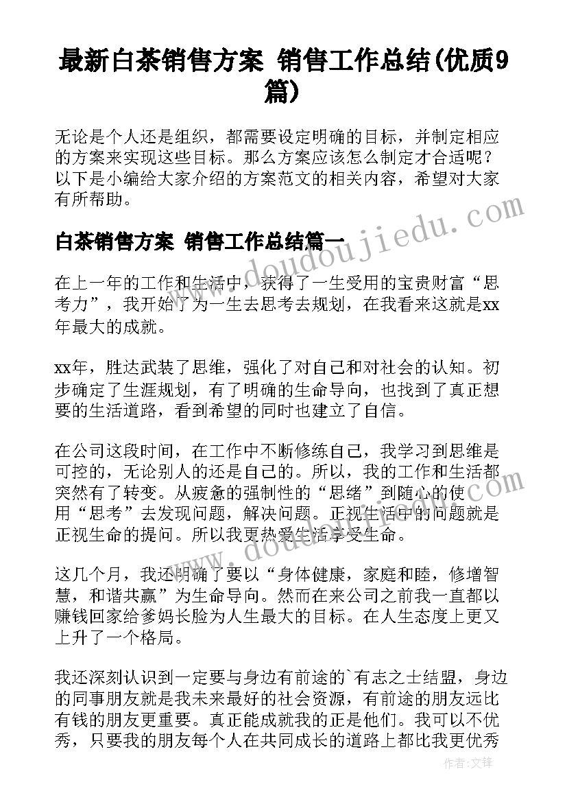 最新白茶销售方案 销售工作总结(优质9篇)