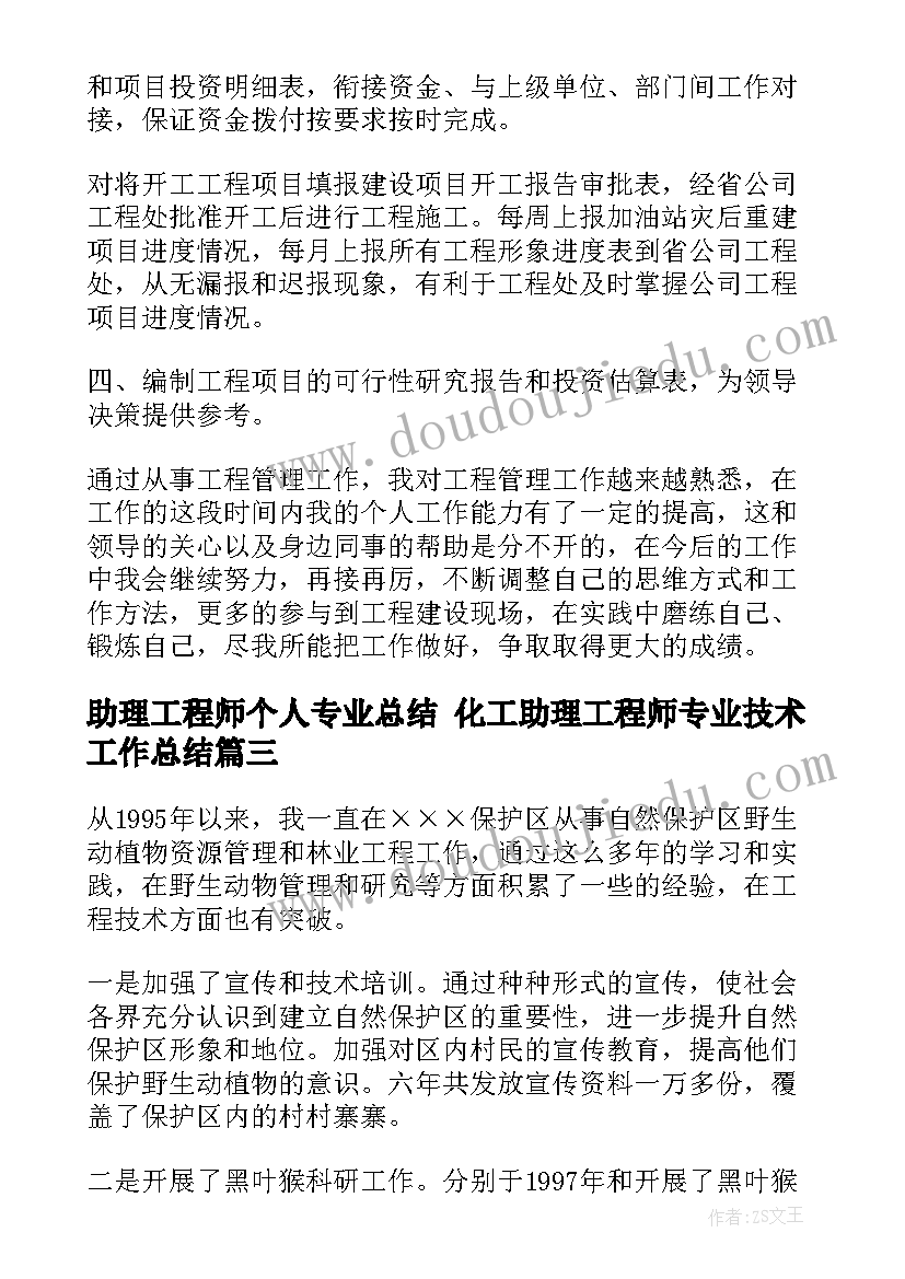 2023年助理工程师个人专业总结 化工助理工程师专业技术工作总结(优秀9篇)