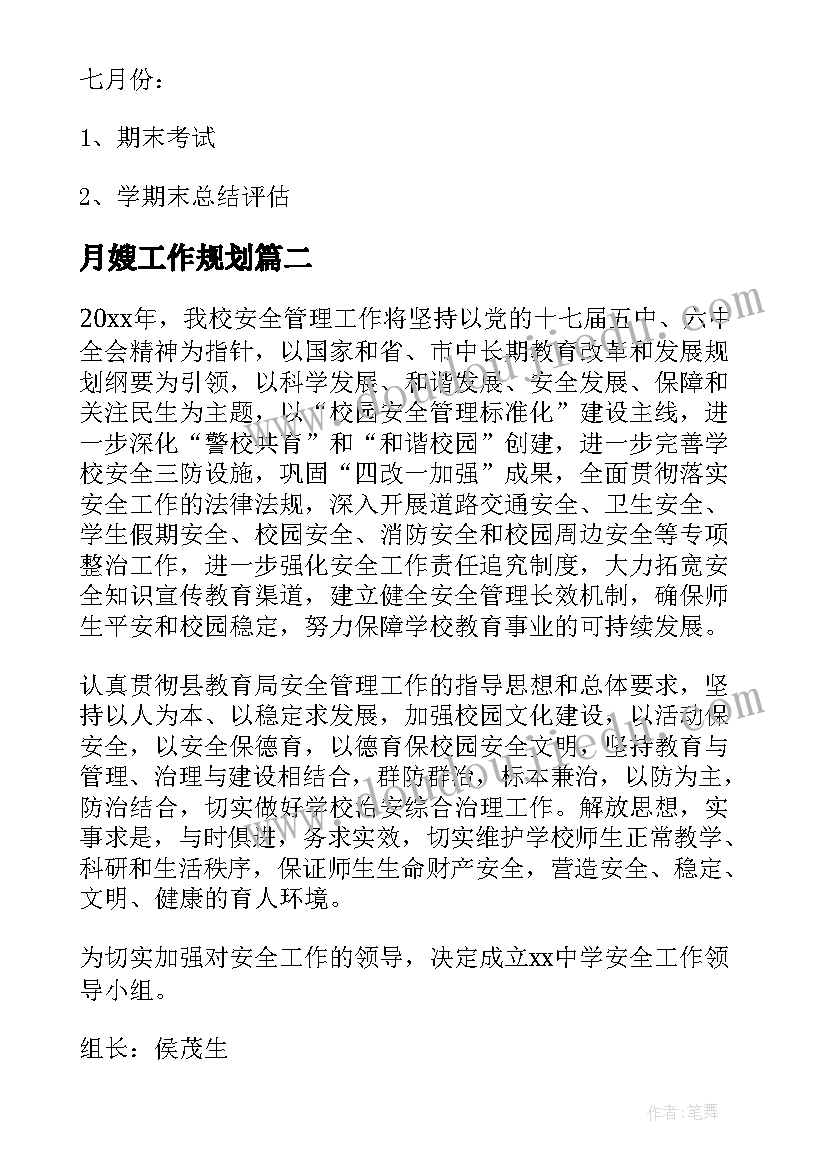 最新月嫂工作规划(大全8篇)