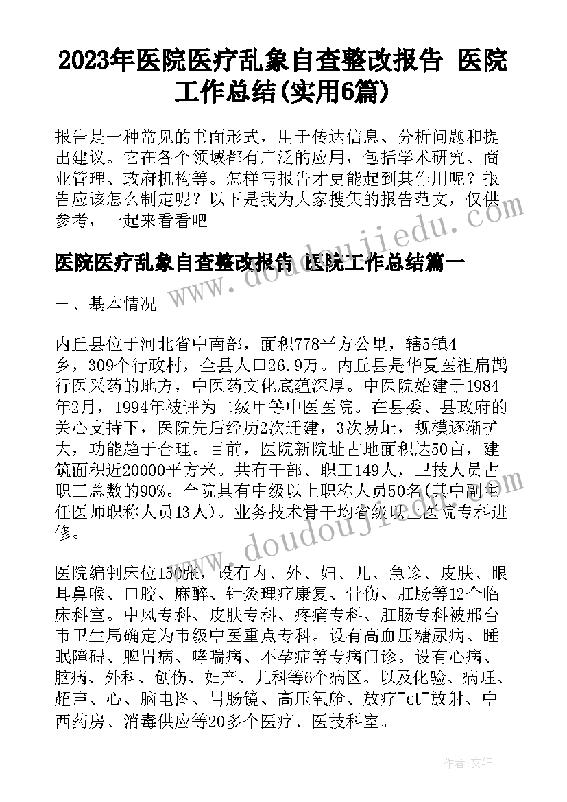 2023年医院医疗乱象自查整改报告 医院工作总结(实用6篇)