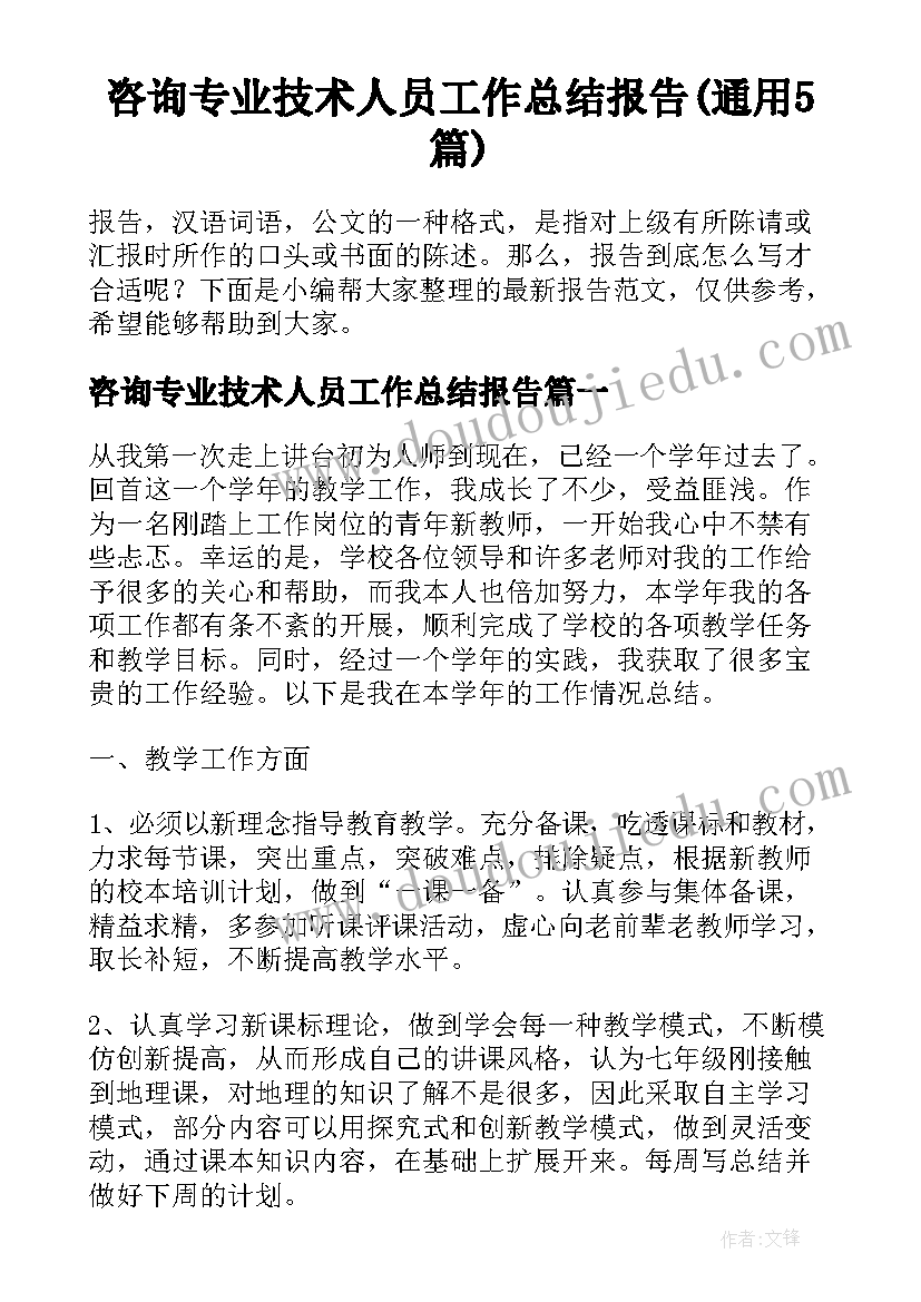 咨询专业技术人员工作总结报告(通用5篇)