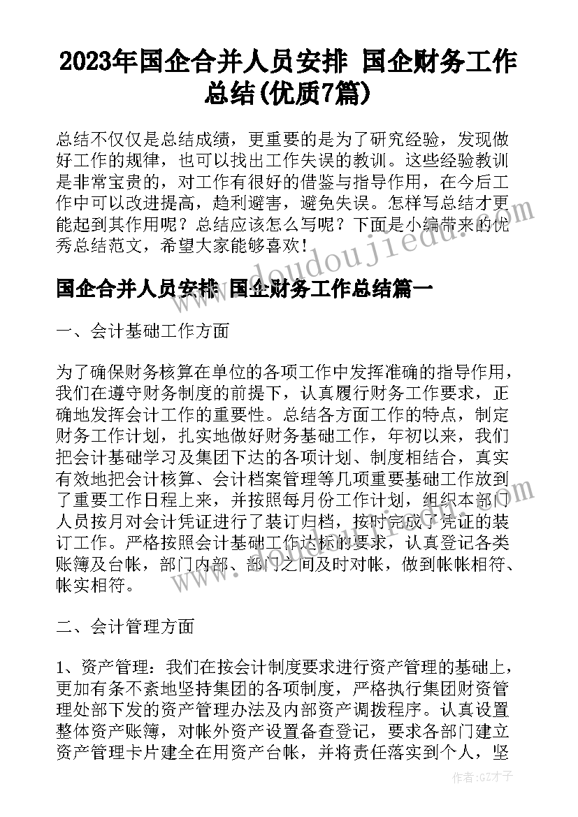 2023年国企合并人员安排 国企财务工作总结(优质7篇)