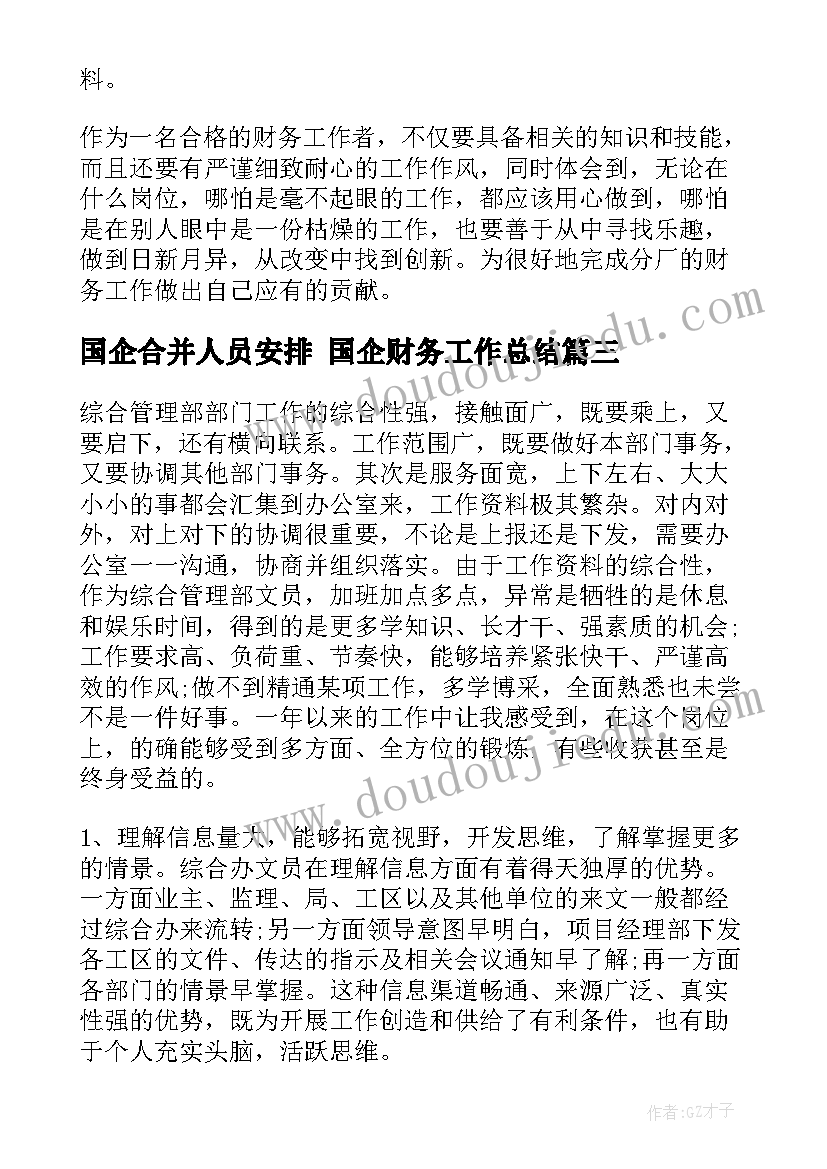 2023年国企合并人员安排 国企财务工作总结(优质7篇)