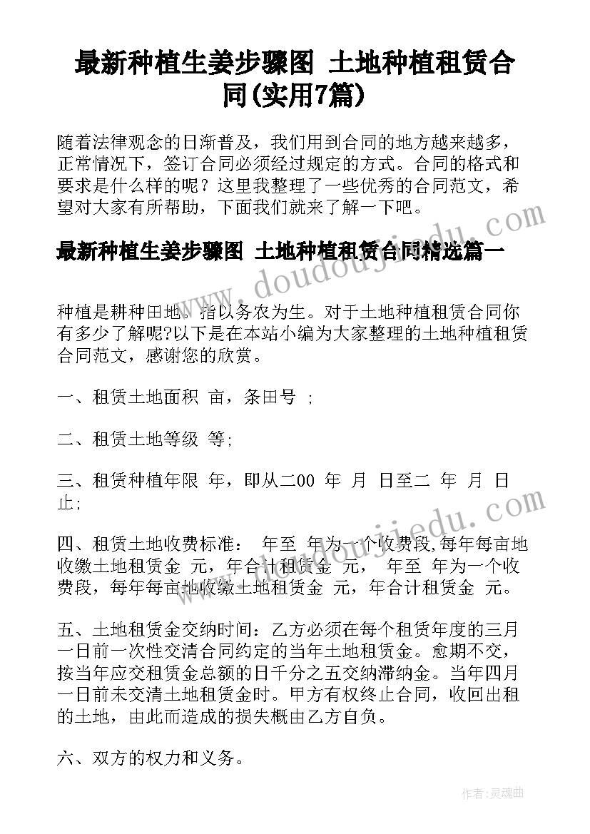 最新种植生姜步骤图 土地种植租赁合同(实用7篇)