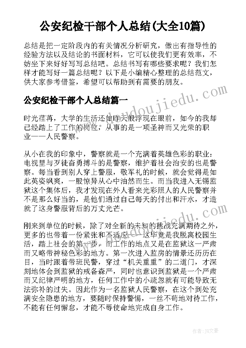 公安纪检干部个人总结(大全10篇)