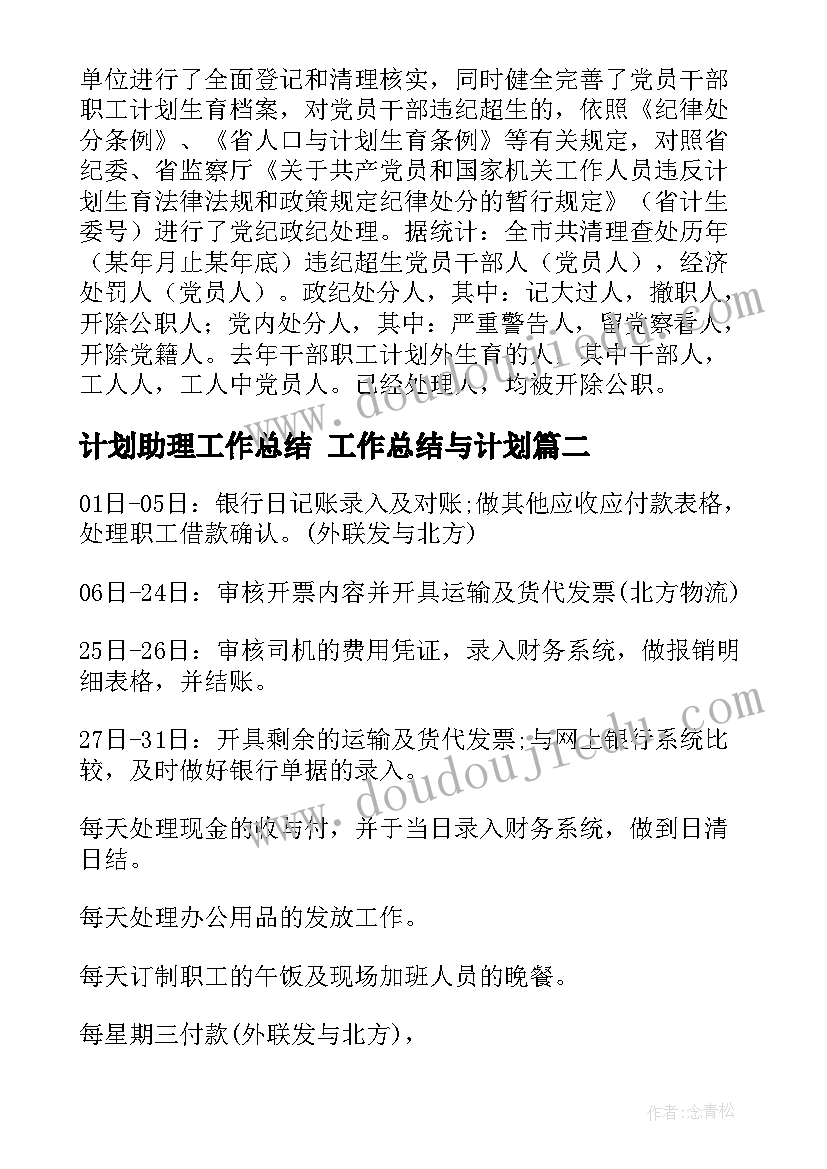 2023年计划助理工作总结 工作总结与计划(优秀5篇)