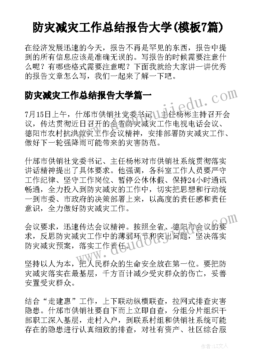 防灾减灾工作总结报告大学(模板7篇)