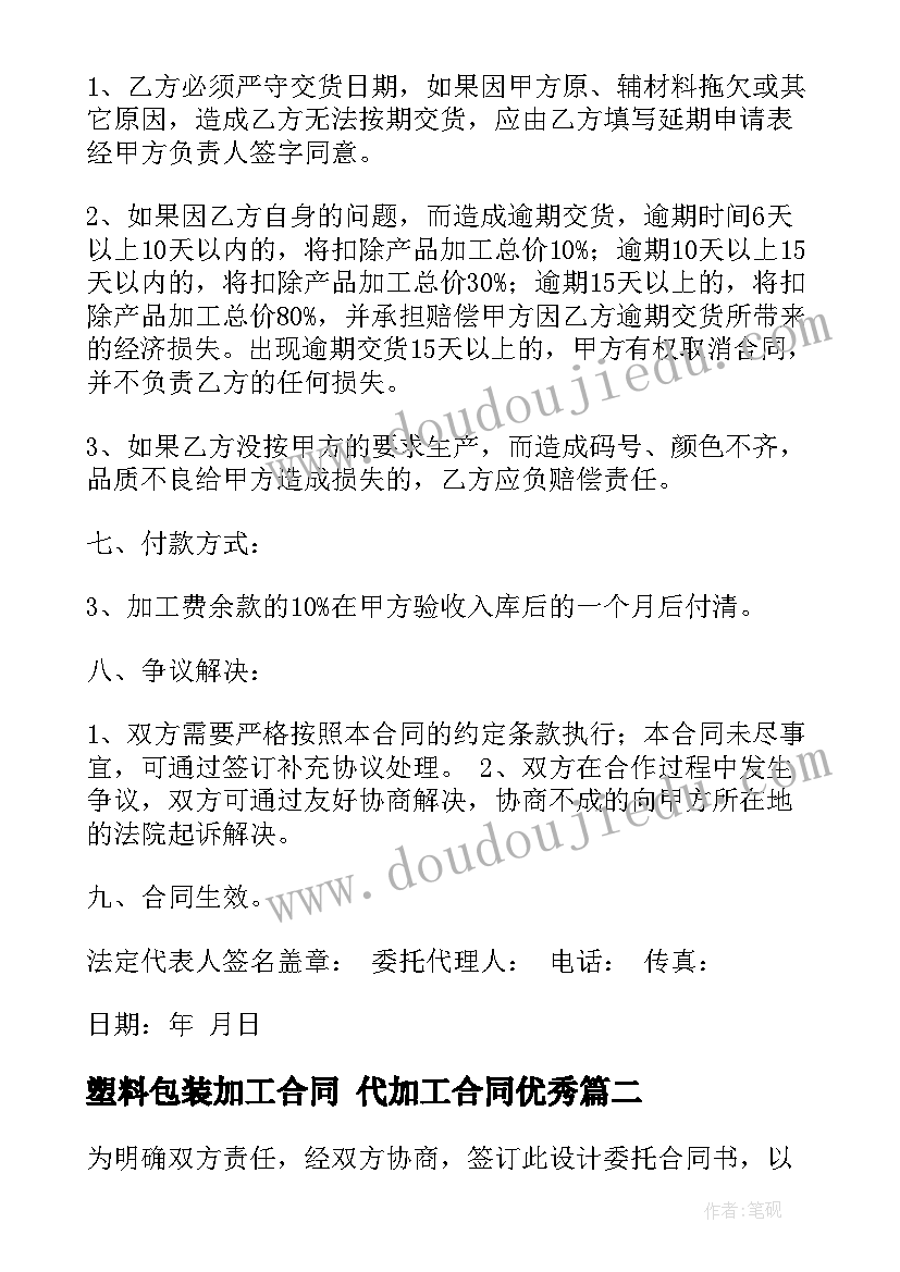 最新塑料包装加工合同 代加工合同(优质6篇)