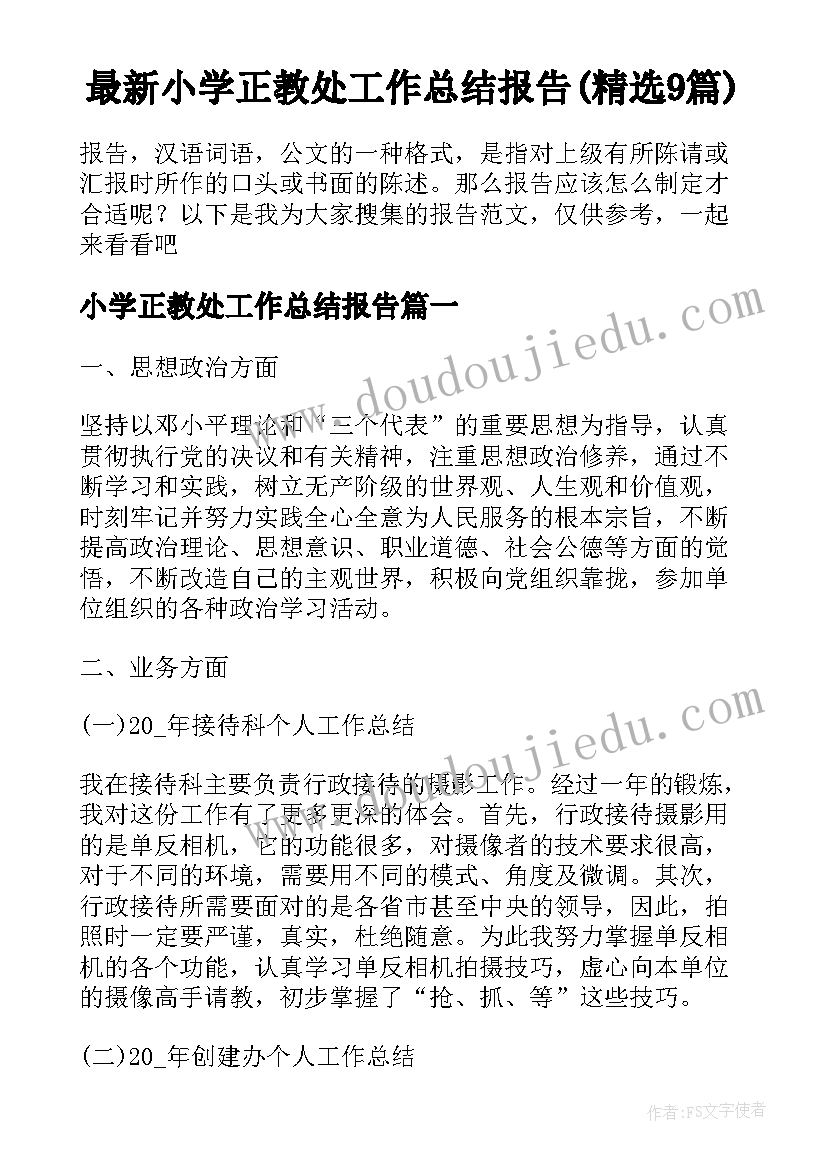 最新小学正教处工作总结报告(精选9篇)