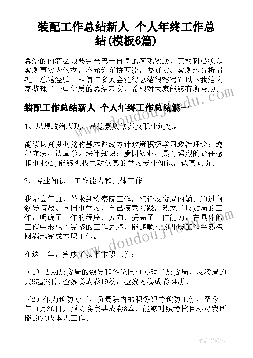 装配工作总结新人 个人年终工作总结(模板6篇)