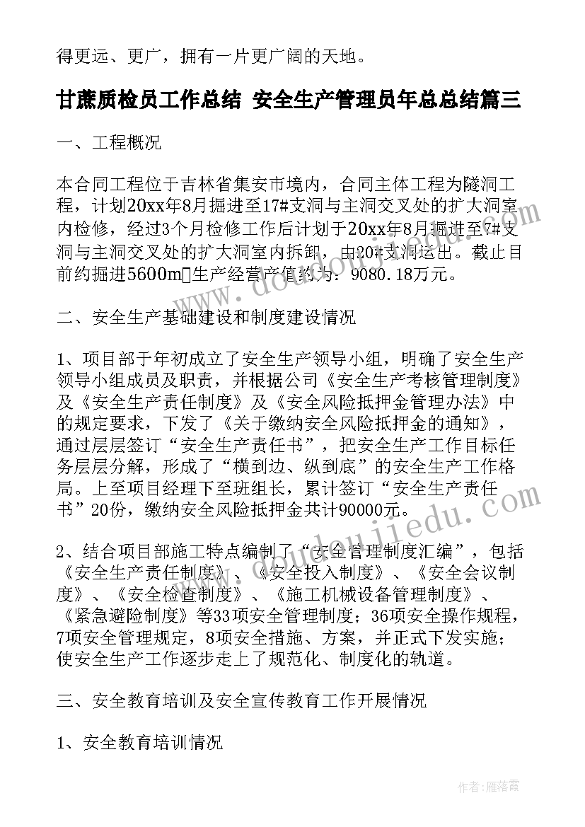 甘蔗质检员工作总结 安全生产管理员年总总结(通用10篇)