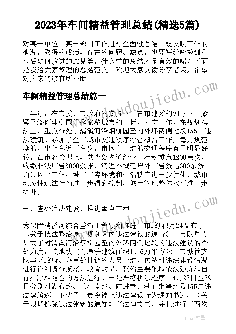 2023年车间精益管理总结(精选5篇)