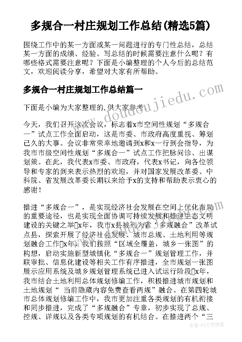 多规合一村庄规划工作总结(精选5篇)