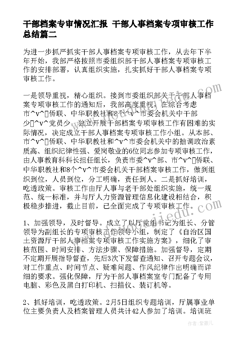 最新干部档案专审情况汇报 干部人事档案专项审核工作总结(模板5篇)