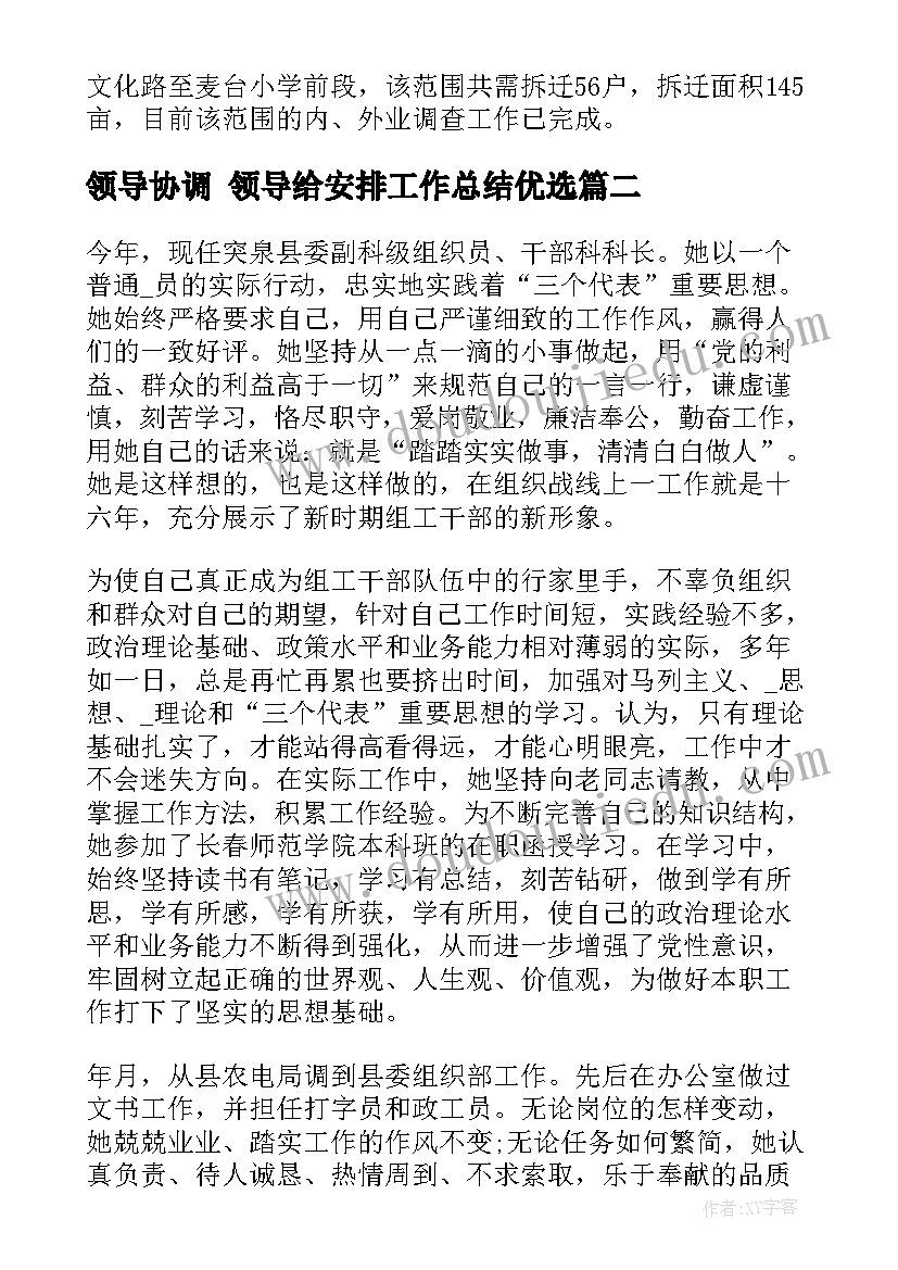 2023年领导协调 领导给安排工作总结优选(实用5篇)