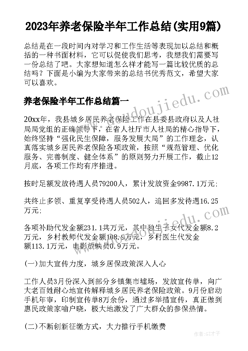 2023年养老保险半年工作总结(实用9篇)