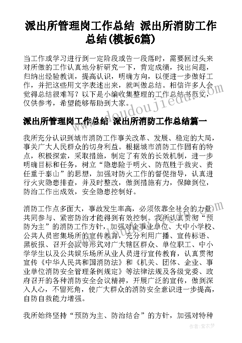 派出所管理岗工作总结 派出所消防工作总结(模板6篇)